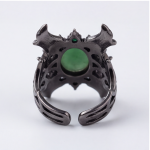 Gothic Bat Wing Ring with Green Agate Cabochon in Blackened Silver - Image 6