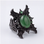 Gothic Bat Wing Ring with Green Agate Cabochon in Blackened Silver - Image 3