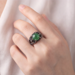 Green Agate Claw Ring in Blackened Silver - 图片 5