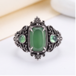 Vintage Cushion Green Agate Ring with Scroll Detail in Antiqued Silver - Image 6