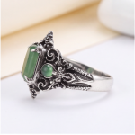 Vintage Cushion Green Agate Ring with Scroll Detail in Antiqued Silver - Image 7