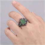 Vintage Cushion Green Agate Ring with Scroll Detail in Antiqued Silver - Image 8