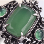 Vintage Cushion Green Agate Ring with Scroll Detail in Antiqued Silver - Image 4