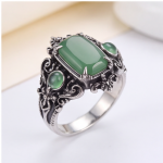 Vintage Cushion Green Agate Ring with Scroll Detail in Antiqued Silver - Image 10