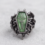 Coffin-Shaped Green Stone Ring with Thorn Detail in Stainless Steel - Image 3
