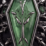 Coffin-Shaped Green Stone Ring with Thorn Detail in Stainless Steel - Image 4