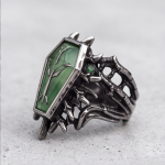 Coffin-Shaped Green Stone Ring with Thorn Detail in Stainless Steel - Image 6