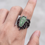 Coffin-Shaped Green Stone Ring with Thorn Detail in Stainless Steel - Image 8