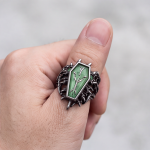 Coffin-Shaped Green Stone Ring with Thorn Detail in Stainless Steel - Image 2