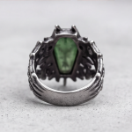 Coffin-Shaped Green Stone Ring with Thorn Detail in Stainless Steel - Image 7