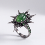 Green Agate Spiked Starburst Ring in Blackened Silver