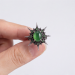 Green Agate Spiked Starburst Ring in Blackened Silver - 图片 5