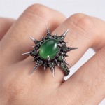 Green Agate Spiked Starburst Ring in Blackened Silver - 图片 2