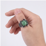 Men's Dragon Claw Ring with Round Green Aventurine in Stainless Steel - Image 2
