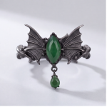 Bat Wing Ring with Marquise Green Stone and Drop in Blackened Silver - Image 7
