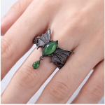 Bat Wing Ring with Marquise Green Stone and Drop in Blackened Silver - Image 8