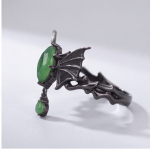 Bat Wing Ring with Marquise Green Stone and Drop in Blackened Silver - Image 6