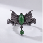 Bat Wing Ring with Marquise Green Stone and Drop in Blackened Silver - Image 3