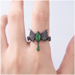 Bat Wing Ring with Marquise Green Stone and Drop in Blackened Silver - Image 5