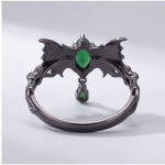 Bat Wing Ring with Marquise Green Stone and Drop in Blackened Silver - Image 4