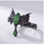 Bat Wing Ring with Marquise Green Stone and Drop in Blackened Silver