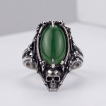 Skull and Green Agate Ring in Antiqued Stainless Steel - 图片 3