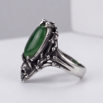 Skull and Green Agate Ring in Antiqued Stainless Steel - 图片 4