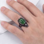 Skull and Green Agate Ring in Antiqued Stainless Steel - 图片 8