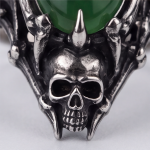 Skull and Green Agate Ring in Antiqued Stainless Steel - 图片 10