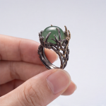 Round Green Aventurine Ring with Two-Tone Branch Setting - 图片 8