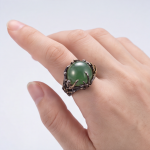 Round Green Aventurine Ring with Two-Tone Branch Setting - 图片 2