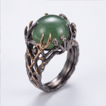 Round Green Aventurine Ring with Two-Tone Branch Setting