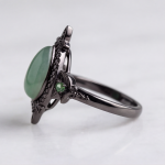 Pear-Cut Green Jade Ring with Black Pave Frame in Gunmetal Tone - Image 4