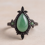 Pear-Cut Green Jade Ring with Black Pave Frame in Gunmetal Tone - Image 3