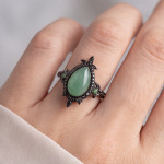 Pear-Cut Green Jade Ring with Black Pave Frame in Gunmetal Tone - Image 2