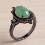Pear-Cut Green Jade Ring with Black Pave Frame in Gunmetal Tone - Image 7