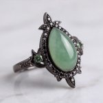 Pear-Cut Green Jade Ring with Black Pave Frame in Gunmetal Tone