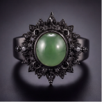 Oval Green Cabochon Sunburst Ring with Black Cubic Zirconia - 图片 3