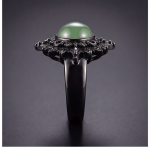 Oval Green Cabochon Sunburst Ring with Black Cubic Zirconia - 图片 4