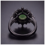 Oval Green Cabochon Sunburst Ring with Black Cubic Zirconia - 图片 6