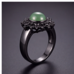 Oval Green Cabochon Sunburst Ring with Black Cubic Zirconia - 图片 7