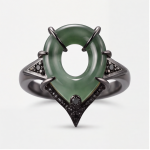 Green Jade Donut Ring with Black Pave Accents in Gunmetal Tone - Image 3