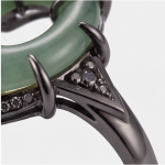 Green Jade Donut Ring with Black Pave Accents in Gunmetal Tone - Image 7