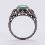 Rectangular Green Jade Ring with Filigree Frame in Antiqued Gunmetal - 图片 6