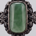 Rectangular Green Jade Ring with Filigree Frame in Antiqued Gunmetal - 图片 9