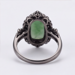 Rectangular Green Jade Ring with Filigree Frame in Antiqued Gunmetal - 图片 4