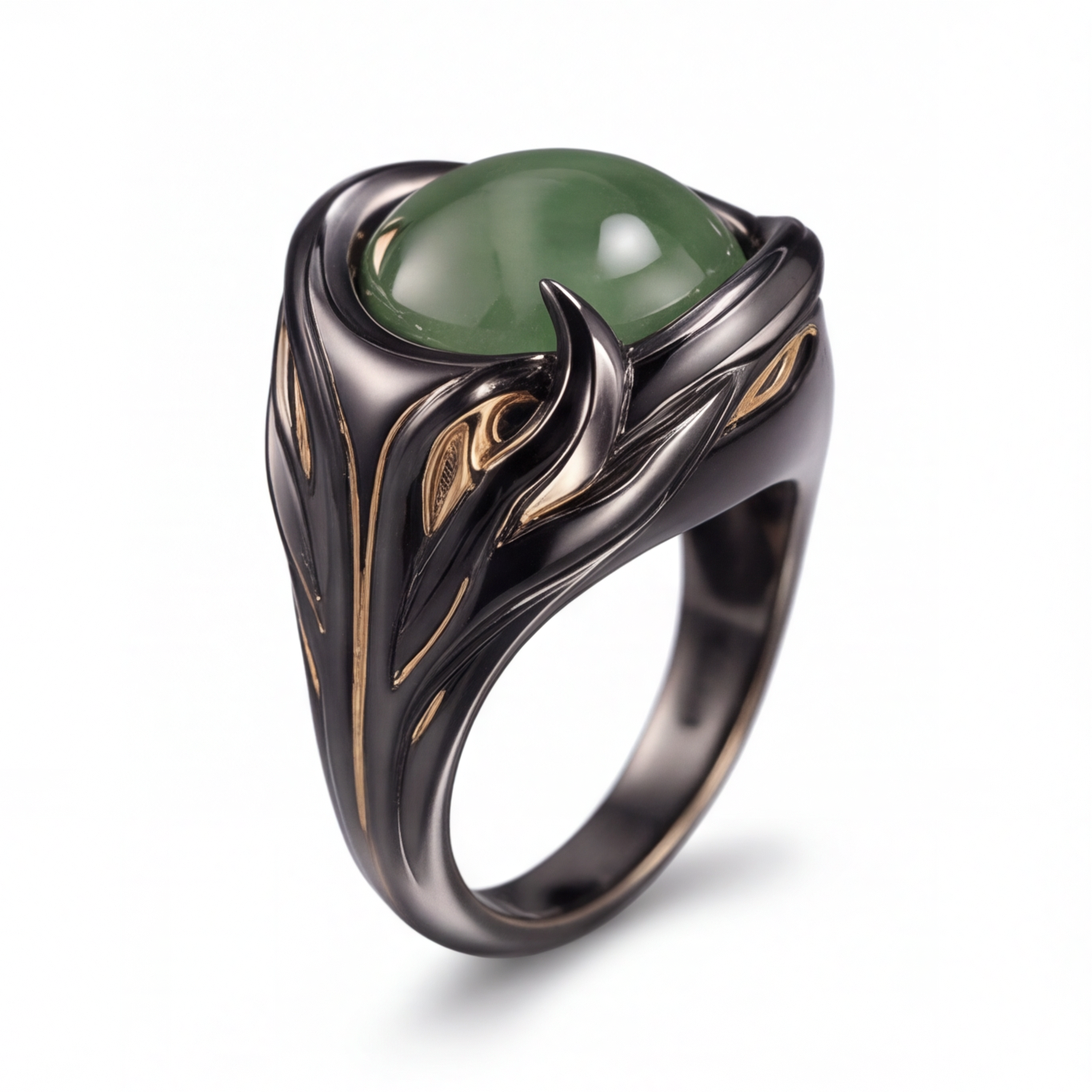 1786351812_a0a41922-3 Domed Green Jade Ring with Two-Tone Flame Detail - 图片 1