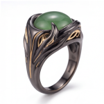 Domed Green Jade Ring with Two-Tone Flame Detail - 图片 6