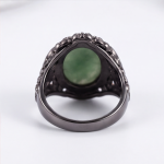 : Oval Green Jade Ring with Pierced Filigree Gallery in Gunmetal Tone - Image 7