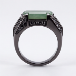 Men's Emerald-Cut Green Jade Ring with Black Pave in Gunmetal Tone - Image 6